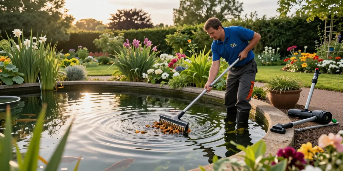 Pond Clean Essex: Professional cleaning service maintaining a tranquil garden pond in Essex with clean water and surrounding flora.
