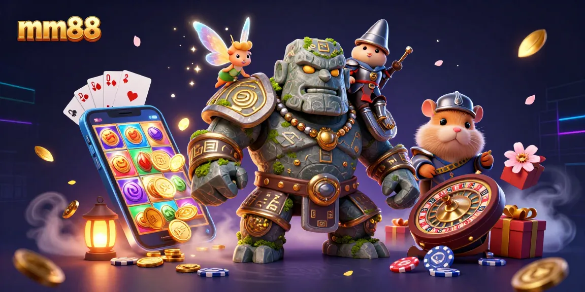 Spin winning slots with mm88's dynamic gaming elements and colorful characters.