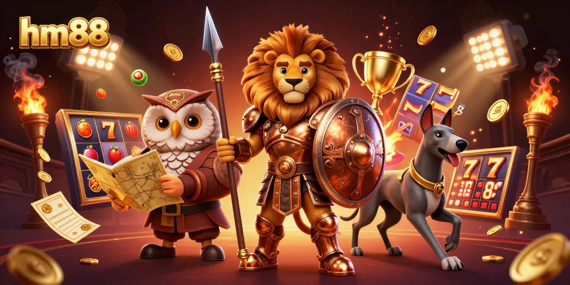 Experience thrilling slots and jackpots at hm88 with vibrant elements and action-packed characters.