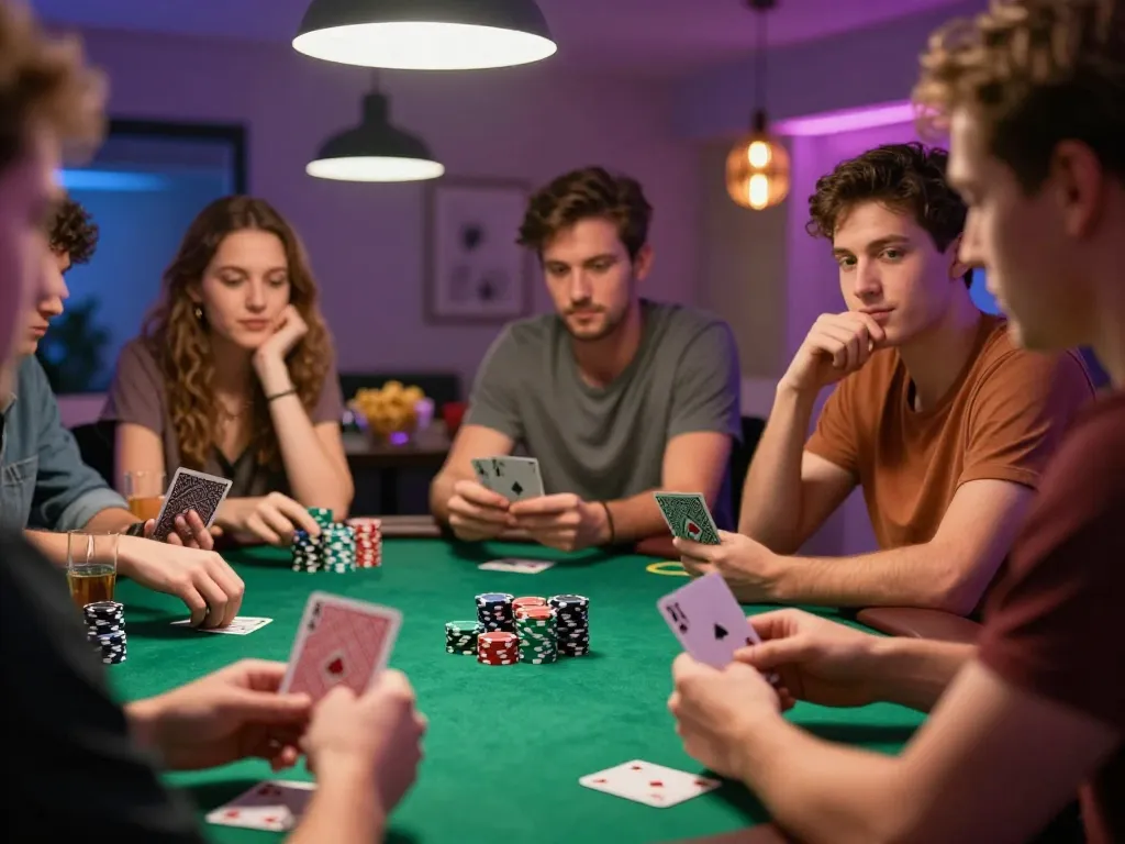 Engaging poker night atmosphere with friends showcasing nano banana flash techniques for strategic gameplay.