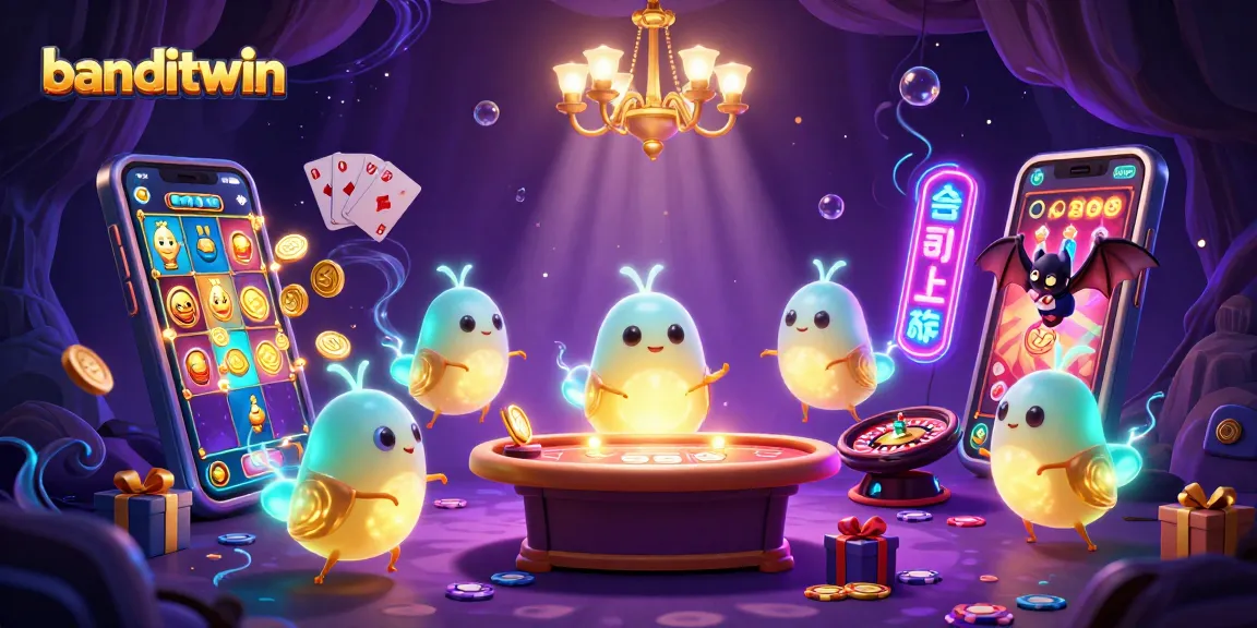 Banditwin menampilkan permainan slot yang berkilauan di kasino bawah tanah.