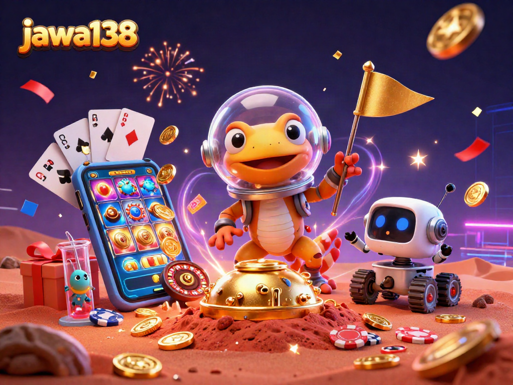 Engage in thrilling casino adventures with jawa138, as a Martian gecko explores a golden casino.