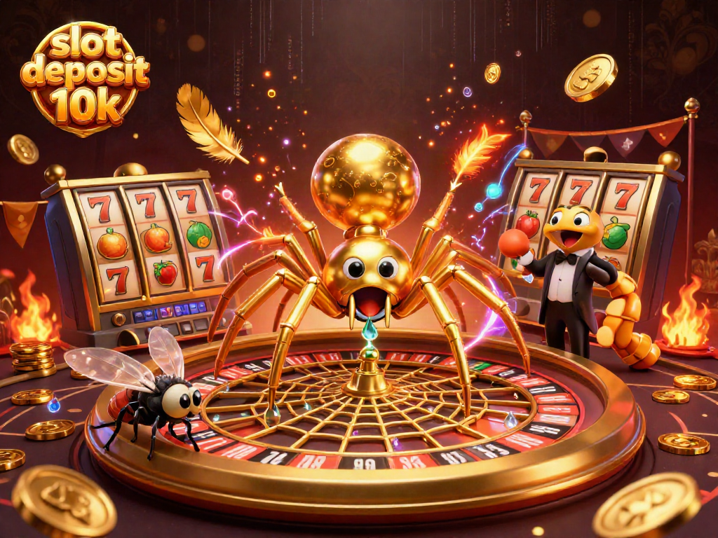 Engage in thrilling bets with slot deposit 10k as golden spider weaves a roulette web.