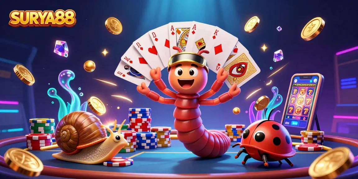 SURYA88 showcases vibrant casino excitement with a millipede dealer and glittering game elements
