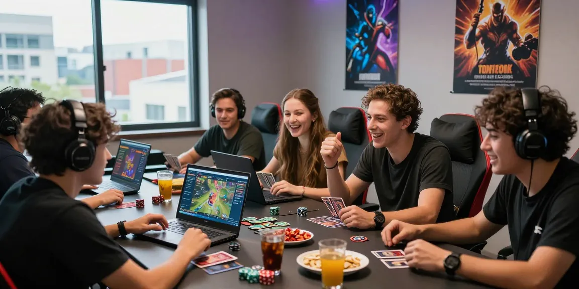 Friends enjoying an exciting gaming night, strategizing around the bonus new member 100 offer, vibrant atmosphere with gaming tokens and snacks.