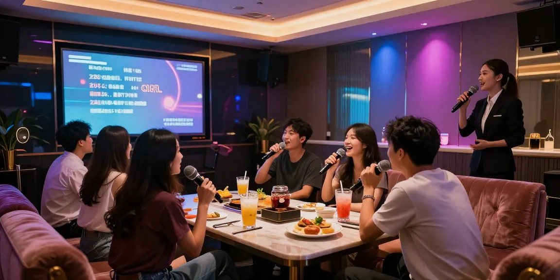 강남쩜오의 고급스러운 노래방에서 손님들이 즐겁게 노래하는 모습