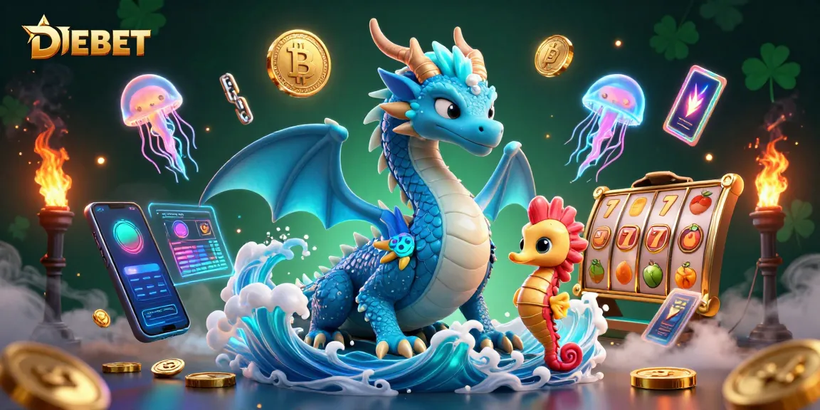 Play and win with DEBET in a vibrant casino scene featuring fantasy characters and exciting slot elements.