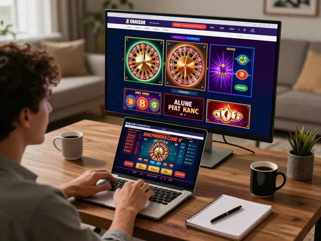 Player engaging with F8BET online games, showcasing exciting betting strategy in a comfortable home setting.
