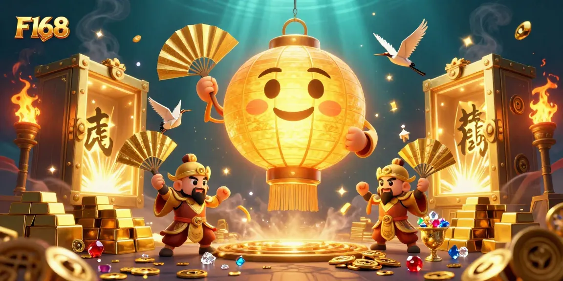 Spin and win with F168's vibrant 3D casino scene featuring golden treasures and lucky symbols.