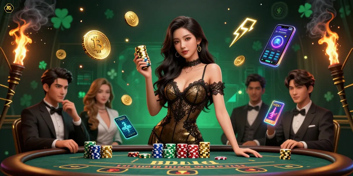 Engage with RR88 at a VIP baccarat table, featuring a glamorous Asian woman surrounded by vibrant gaming elements.
