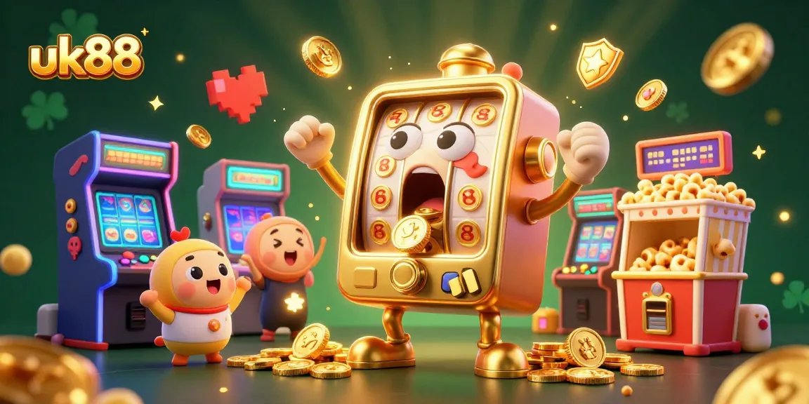 uk88 slot machine celebrating a jackpot amidst a vibrant casino gaming scene