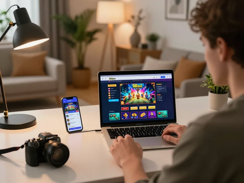 Person engaging in online games on 388bet, showcasing an immersive gaming setup at home