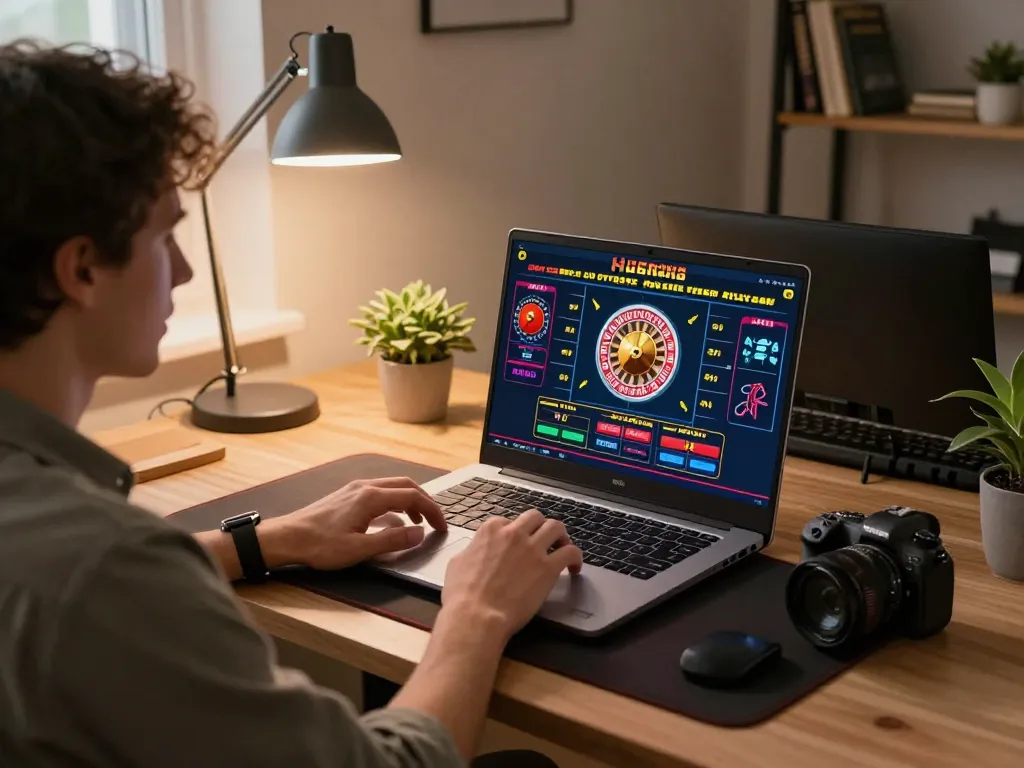 Playing live dealer games on RR88 in a cozy home setup with vibrant screens and personal touches
