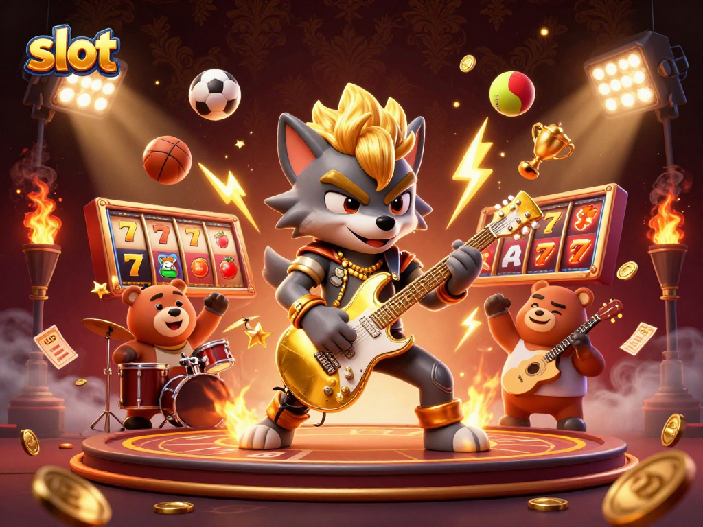 Experience thrilling slot action with cartoon characters in vibrant casino scene.
