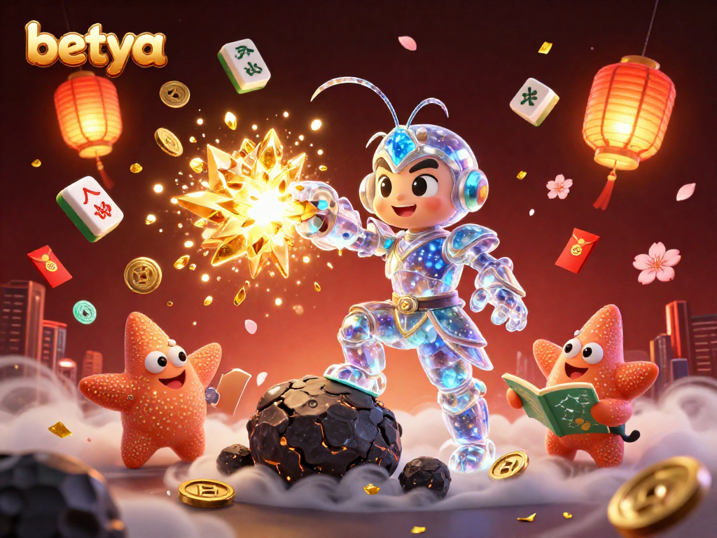 Betya showcases an energetic galactic samurai mantis shrimp in a vibrant casino scene, bursting with gemstones.