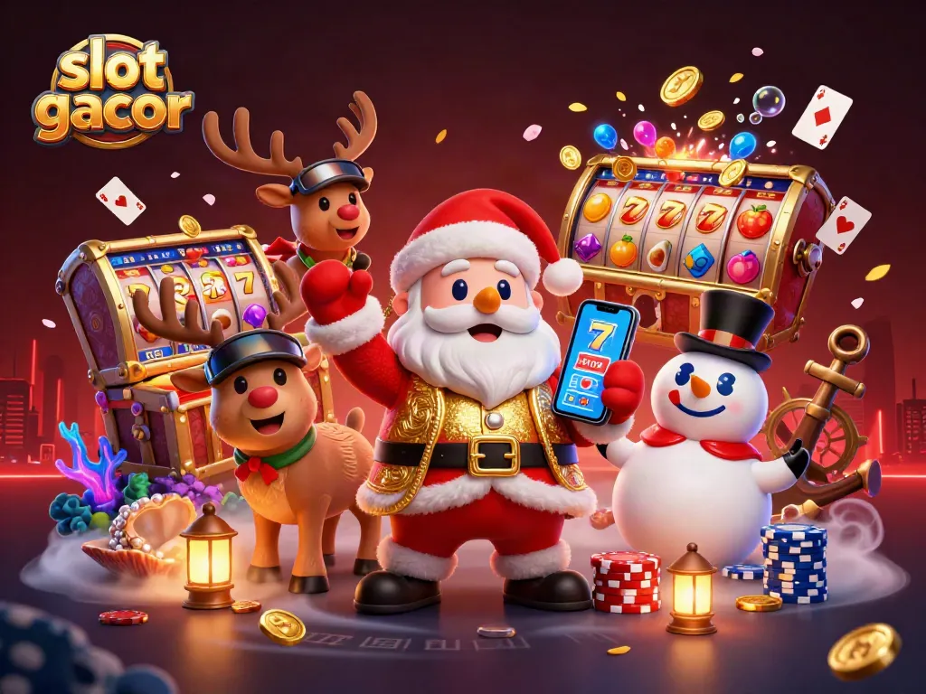 Menangkan slot gacor dengan karakter Santa dan elemen kasino yang penuh warna.