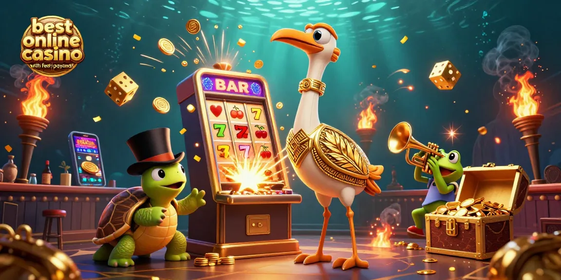 Spin to win at the best online casino with fast payout, featuring charming characters in a vibrant setting.