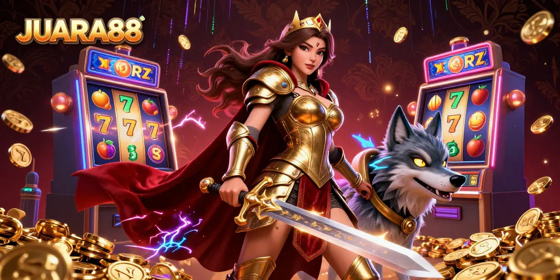 Spin the reels with JUARA88’s warrior queen in a vibrant casino atmosphere filled with golden treasures!