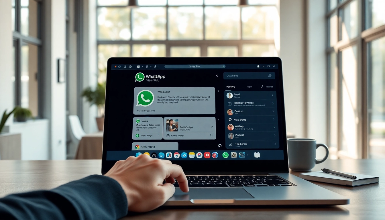WhatsApp Web 消息界面，展示语音、视频通话，以及用于安全浏览的快连VPN等功能。