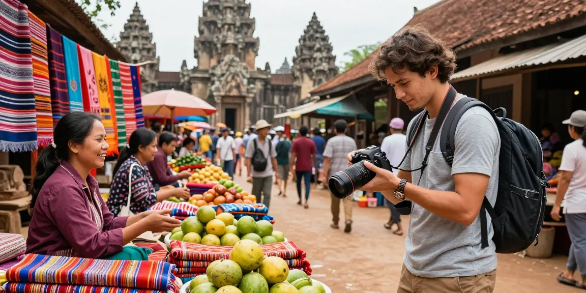 Traveler exploring Kamboja's vibrant culture and local markets, emphasizing the slot server kamboja experience.