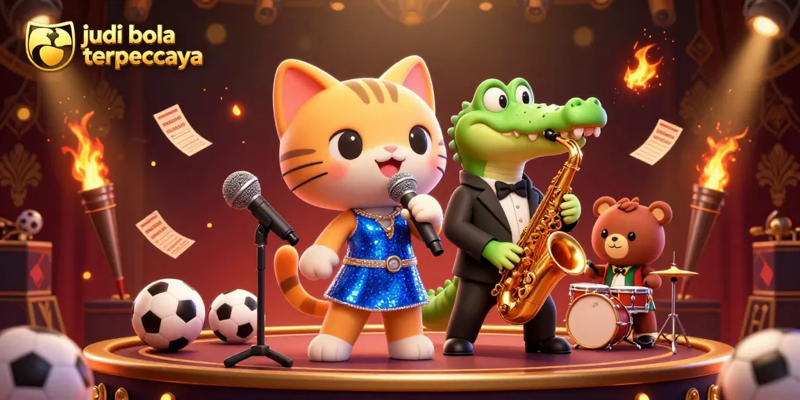 Engage with judi bola terpercaya through captivating artwork featuring animated casino characters and betting elements.