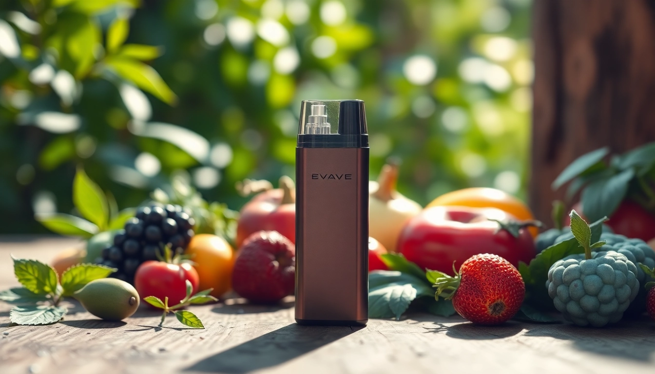 Engaging Disposable Vape surrounded by fruits and herbs highlighting flavor options.
