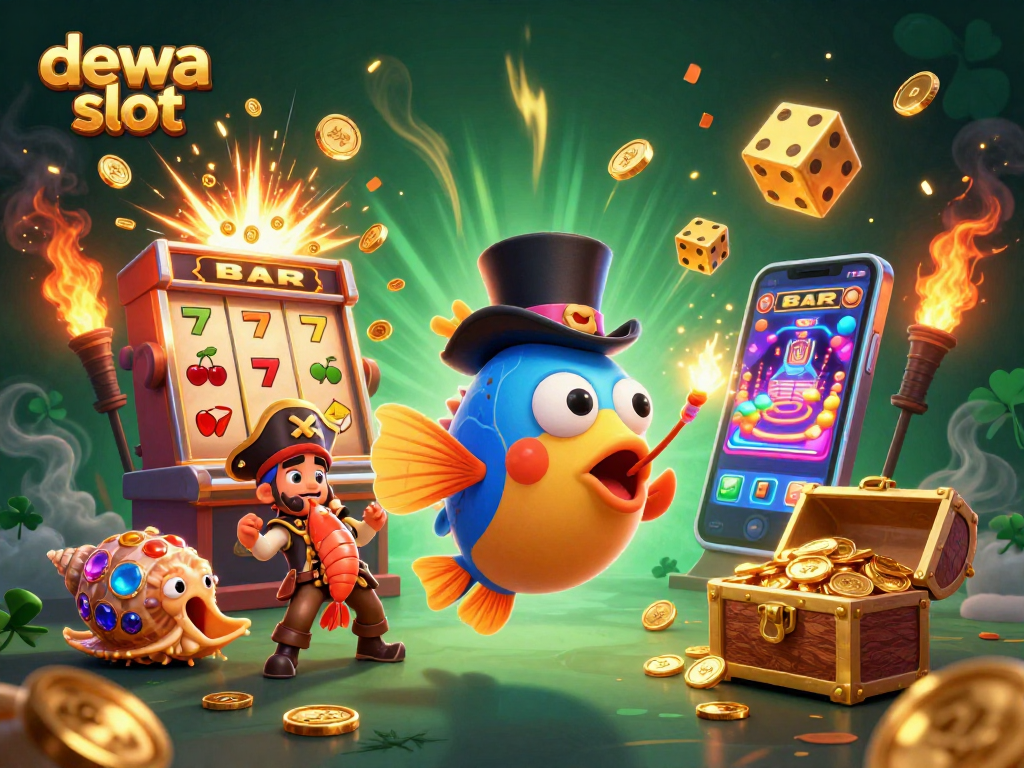 Menangkan dewa slot dengan ikan pemancing 3D bertopi, udang bajak laut, dan siput laut berisi harta karun.