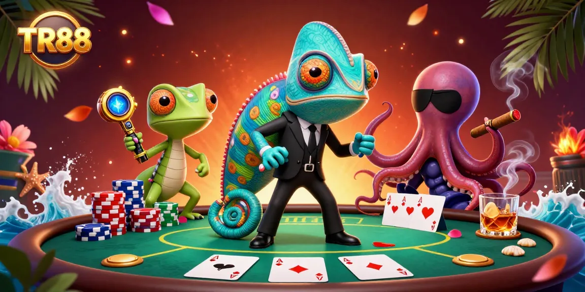 TR88 showcases a vibrant casino scene with a secret agent chameleon and poker elements.