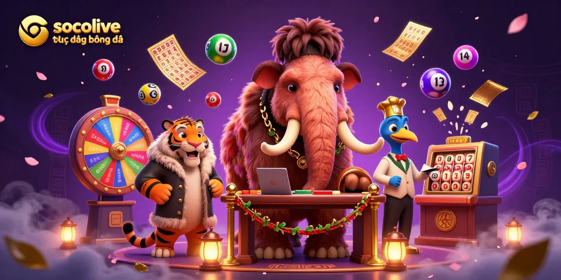Socolive trực tiếp bóng đá vibrant scene showcasing energetic casino elements with cartoon characters interacting.