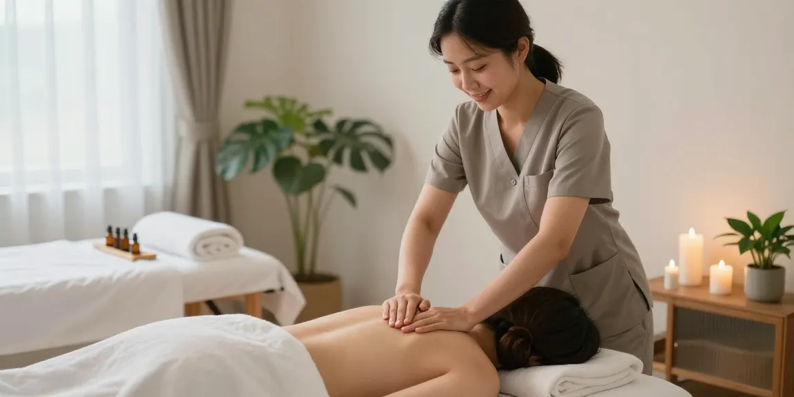 안양출장안마 서비스를 제공하는 전문 관리사가 편안한 환경에서 클라이언트에게 마사지를 하고 있는 모습