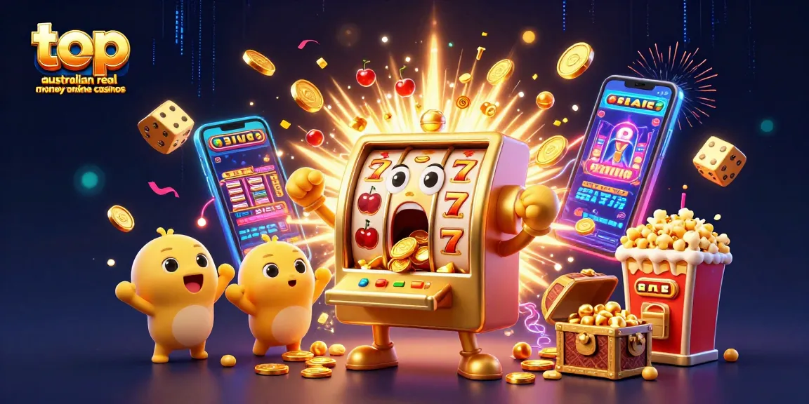 Engage with top Australian real money online casinos in a vibrant jackpot celebration scene.