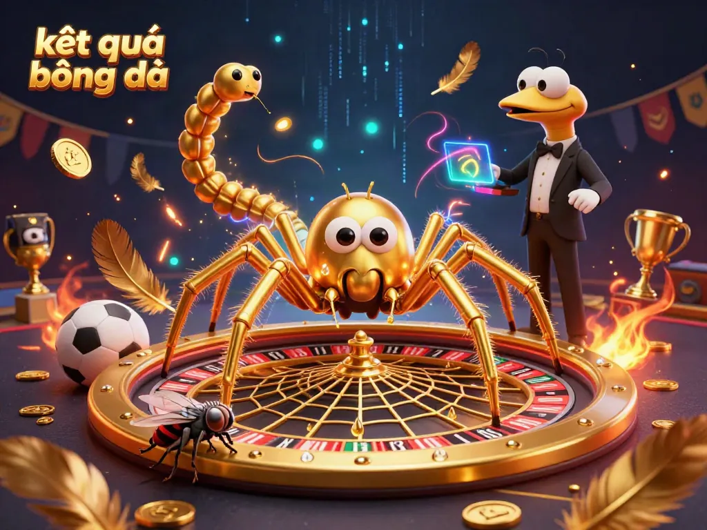 Experience kết quả bóng đá with a fly betting at a roulette-style web spun by a golden spider.