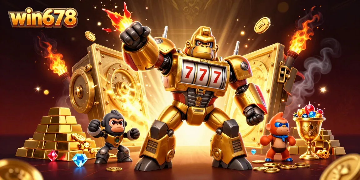 Experience ultimate excitement at WIN678 with golden gorilla mech, jackpots, and gems!