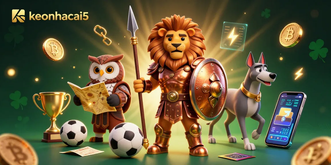 Bet on your strategy with keonhacai5; dynamic 3D scene featuring betting elements and sports characters.