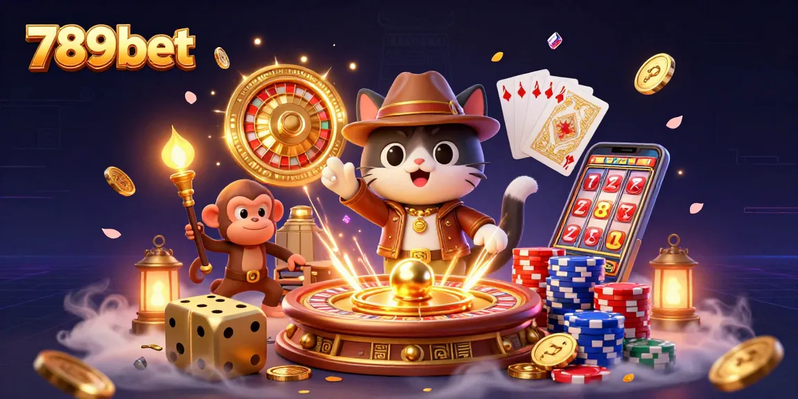 Enjoy exciting 789bet gameplay with a 3D cartoon explorer uncovering casino treasures amid cascading coins and gems.