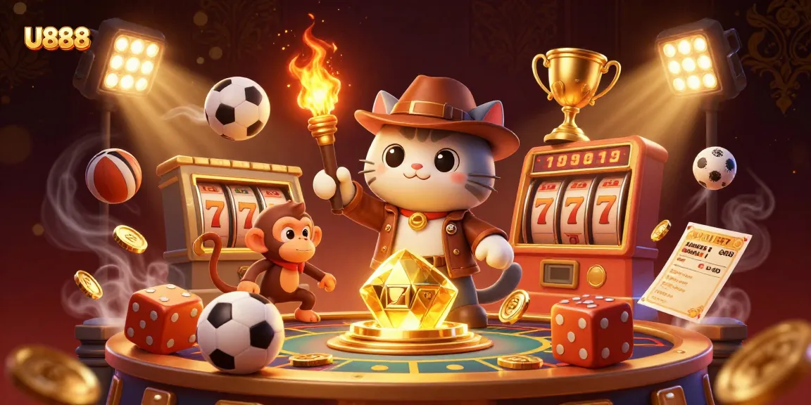 U888 players engage in thrilling casino action with dynamic sports elements and golden treasures.