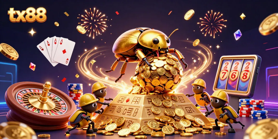 Engage with tx88's thrilling gameplay amidst a vibrant casino scene filled with gold coins and excitement.