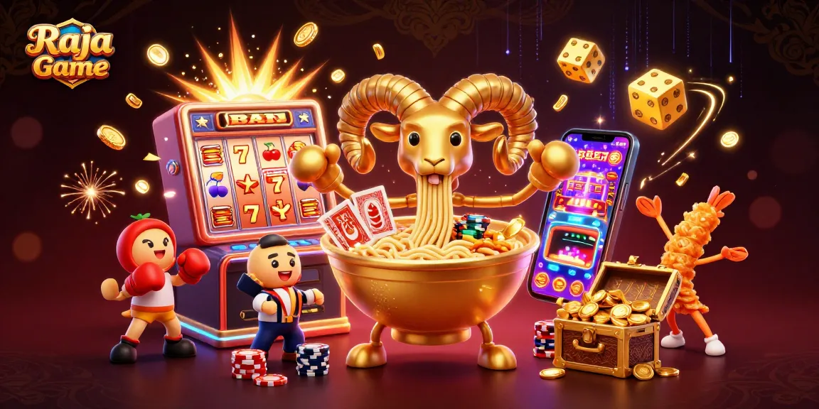 Engage in thrilling gameplay with Raja Game's spectacular casino elements in this vibrant illustration.