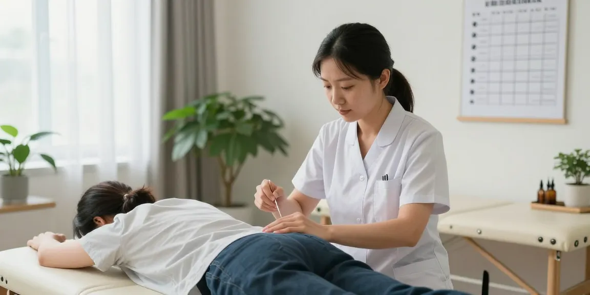 Acupuncture session demonstrating effective treatments at 수원교통사고한의원, designed for traffic accident recovery.