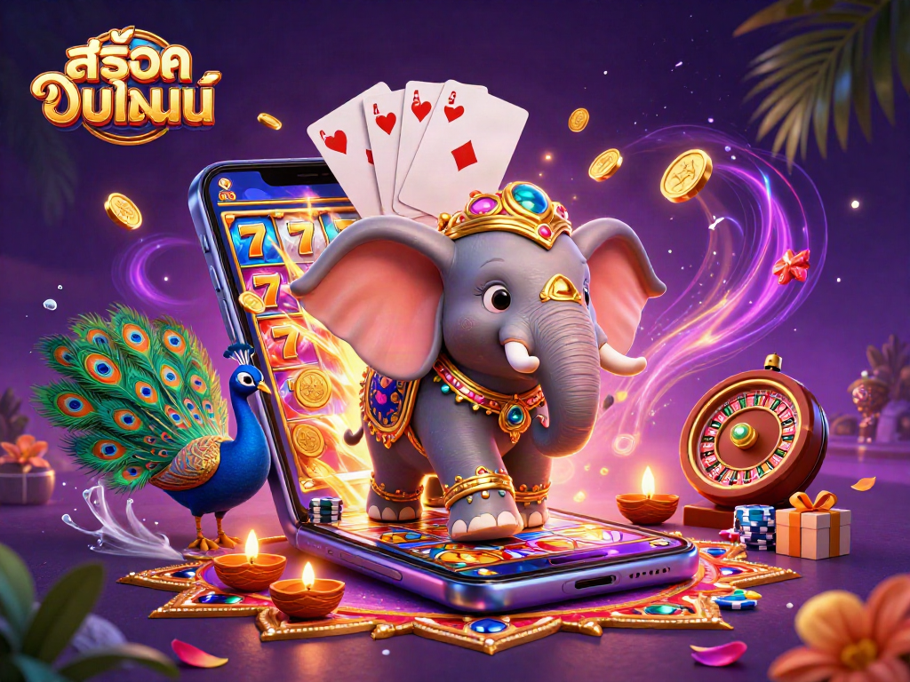 Experience the thrill of สล็อตออนไลน์ with colorful slot games and dynamic casino elements in an immersive 3D scene.