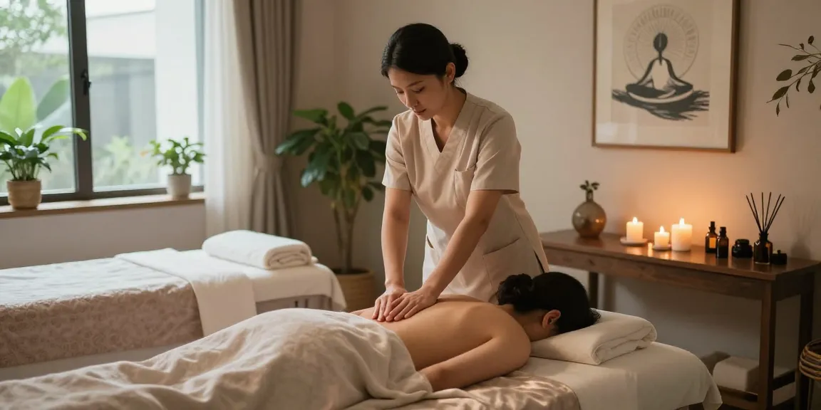 강남 마사지 전문가의 마사지 치료를 받는 편안한 모습