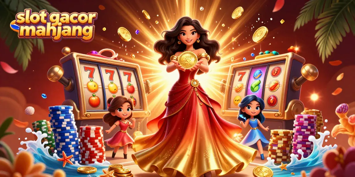 Engage in slot gacor mahjong with a stunning 3D scene featuring lucky symbols, vibrant character, and golden coins.
