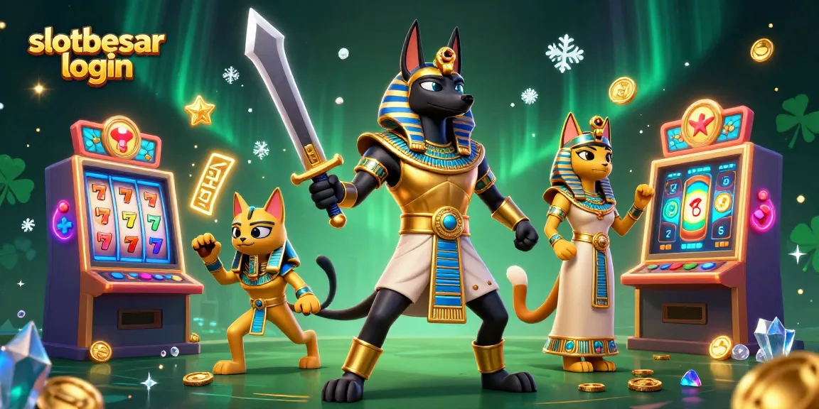 Experience winning at slotbesar login with vibrant slot machines and ancient Egyptian icons in action.