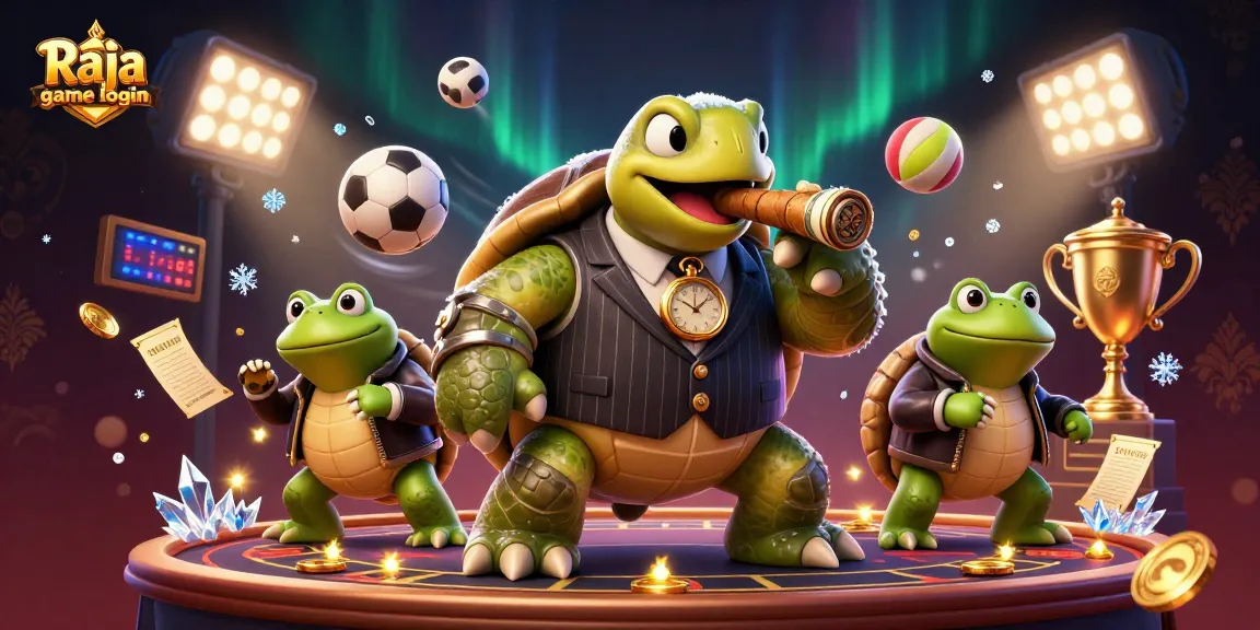 Experience the thrill of Raja game login with a vibrant casino illustration, showcasing dynamic action and iconic characters.