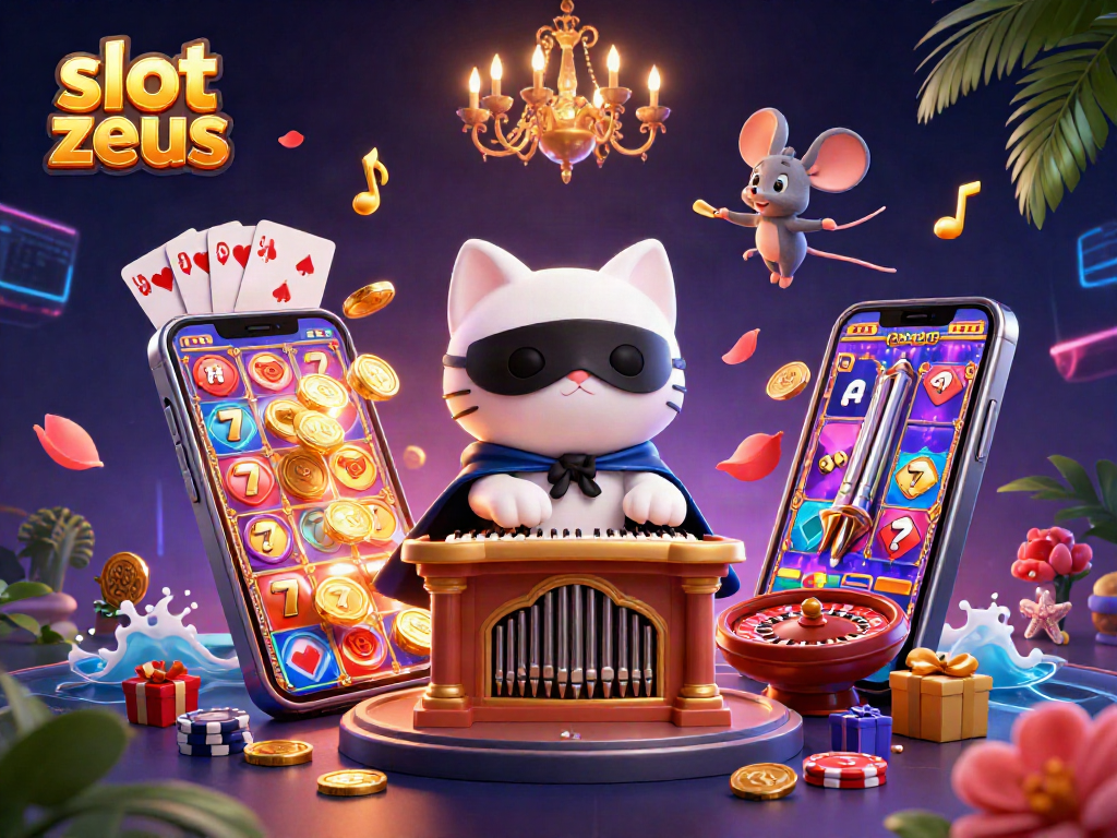 Experience thrilling wins with slot zeus featuring a dazzling scene of casino icons and vibrant characters