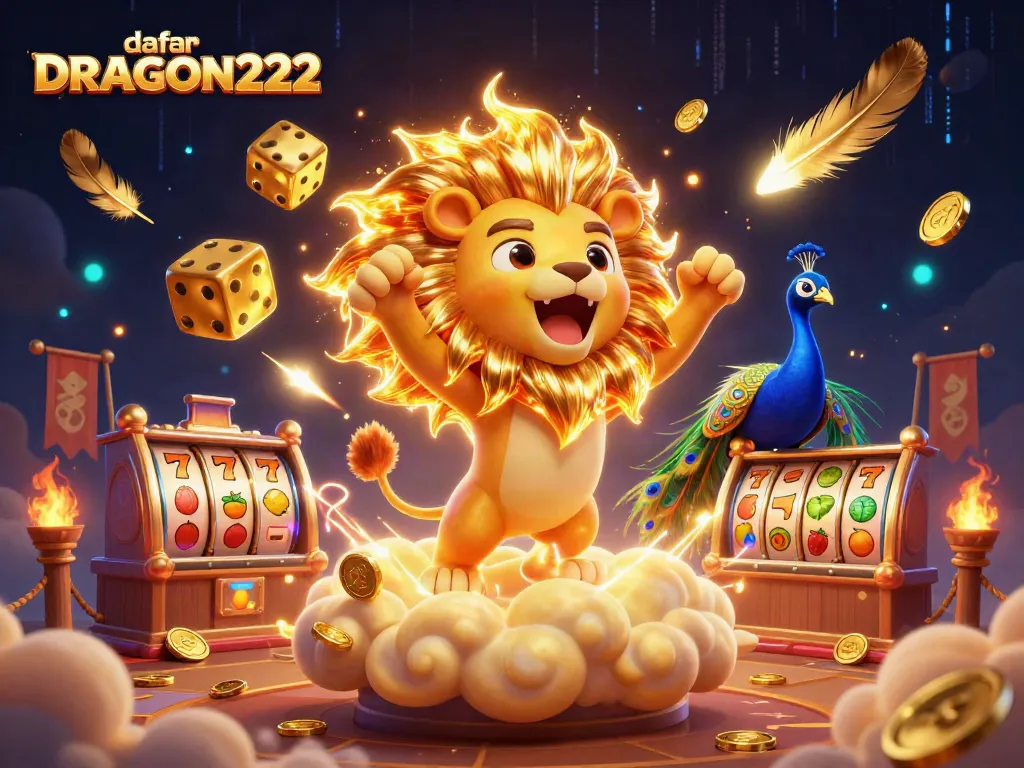 Win big with daftar DRAGON222, featuring dynamic 3D elements and exciting slot game motifs.