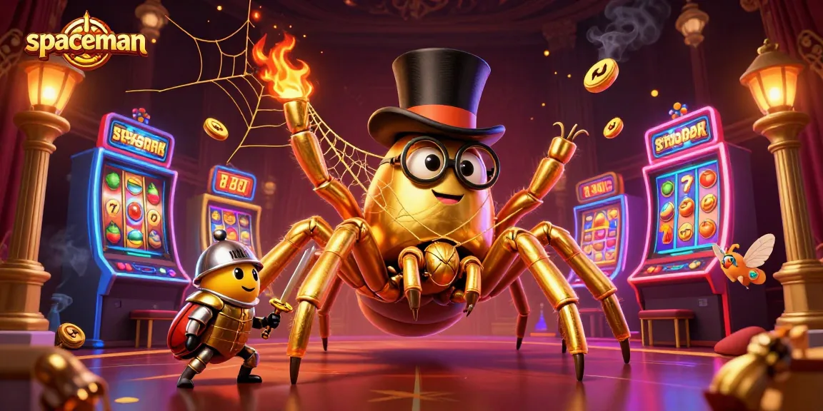 Engage with the spaceman in a thrilling slot gaming scene filled with golden treasures and vibrant game elements.