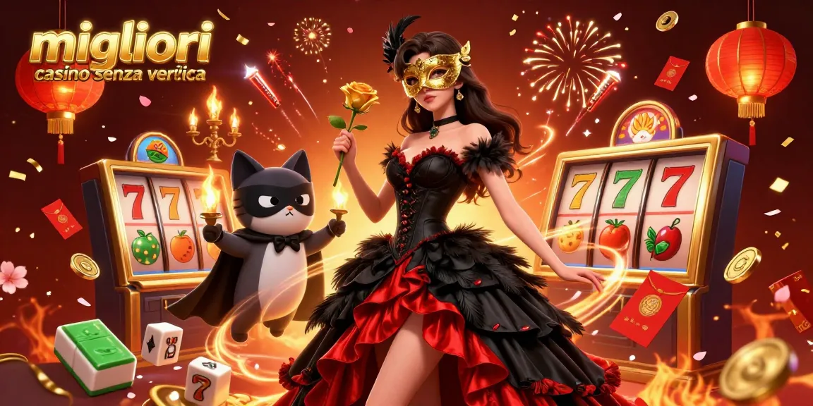 Migliori casino senza verifica scena 3D con personaggi animati che festeggiano attorno agli elementi del casinò e fuochi d'artificio.