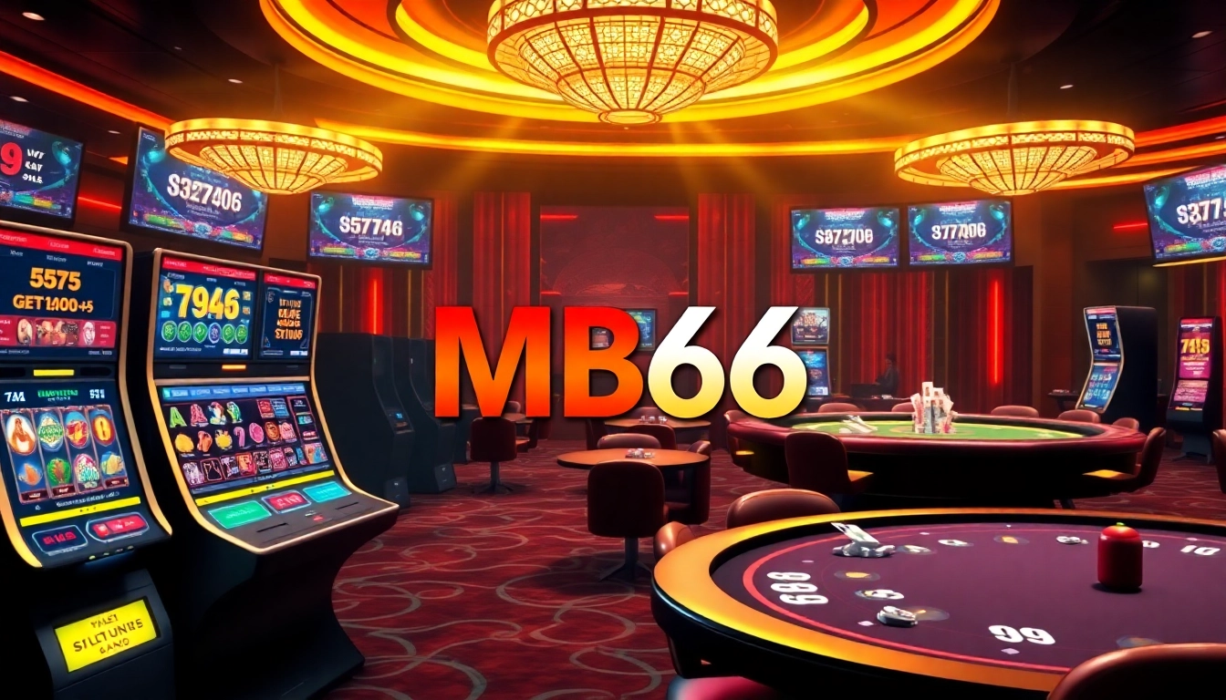 Experience the excitement of mb66 with vibrant casino visuals featuring slot machines and live dealer tables.