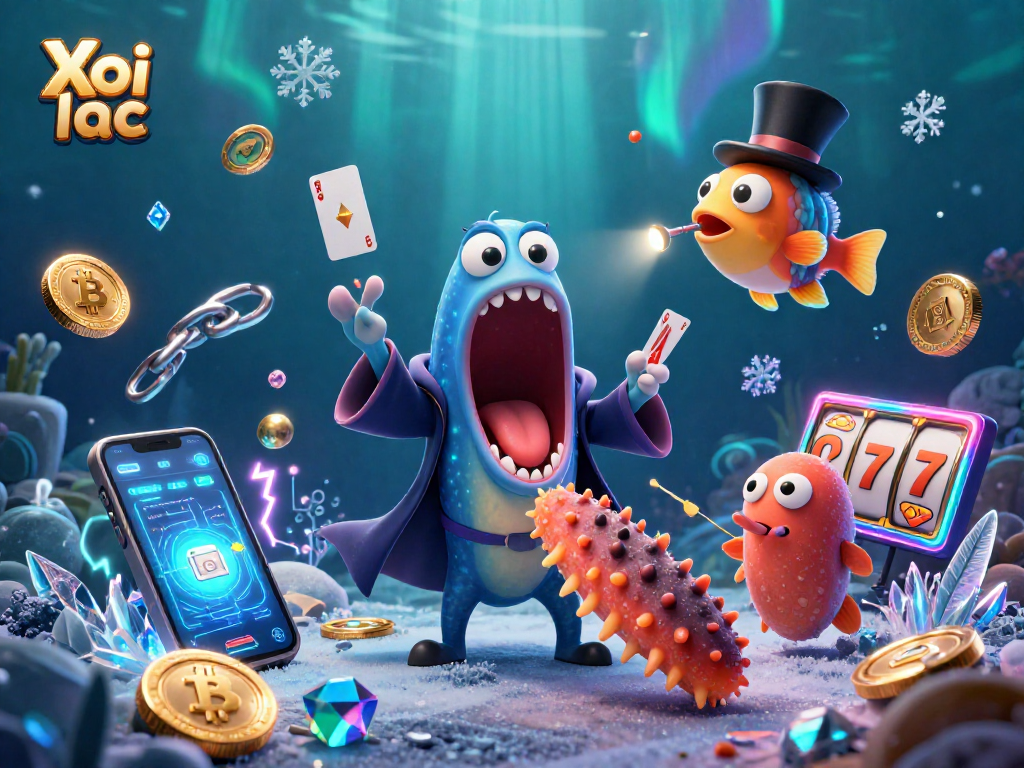 Xoi lac offers an enchanting scene of a deep-sea gambling performance featuring mystical creatures and vibrant gaming elements.